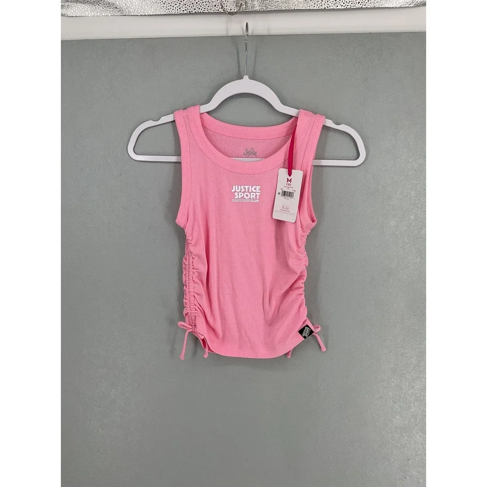 Justice Girls Tank Top Cinch Side Ribbed Pink Sport Club Size M 10